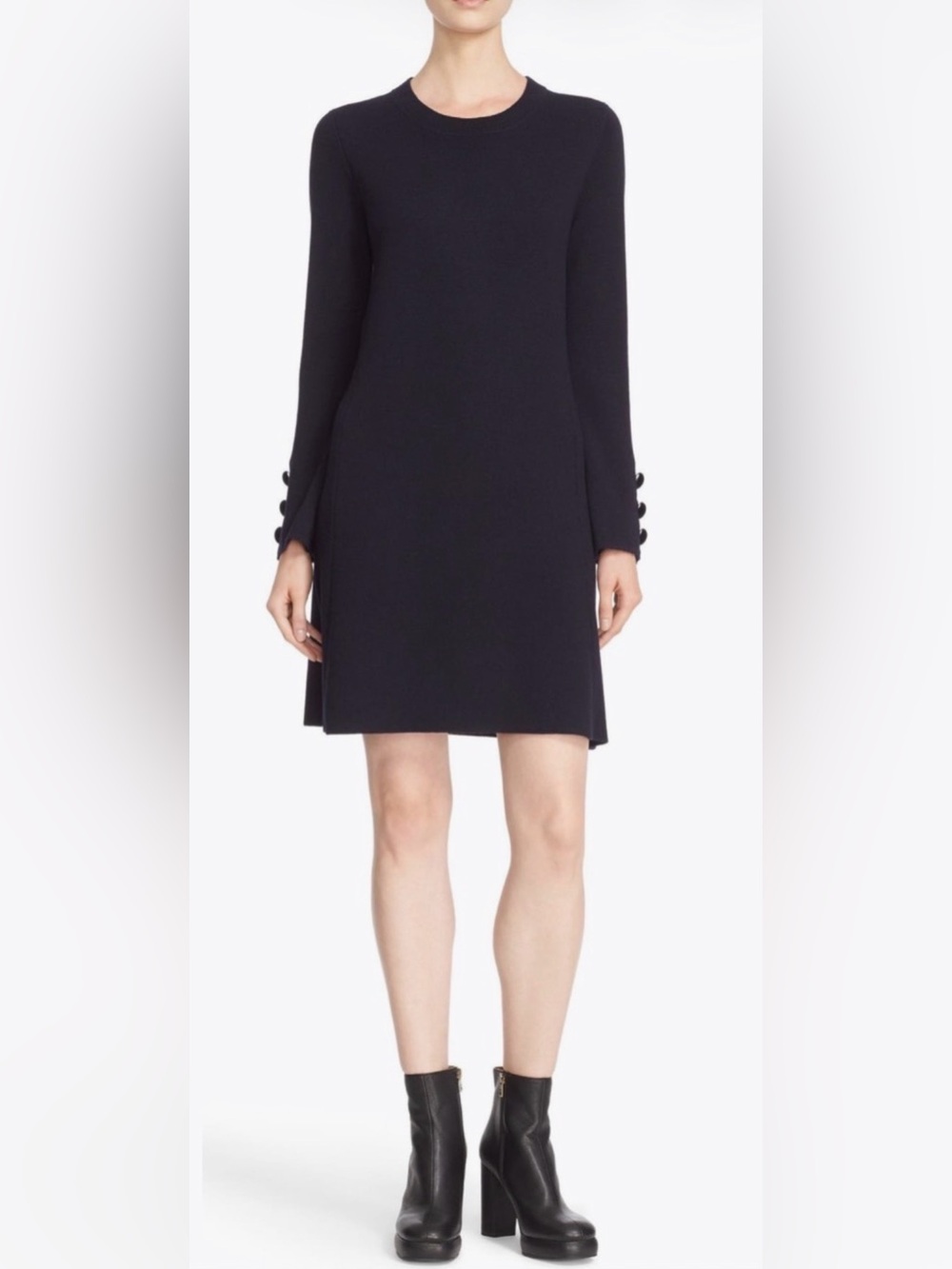 Pre-loved See by Chloé Long Sleeve Knit Wool
Shift Dress, L (U.S. 8), Navy Blue - Picture 3 of 6